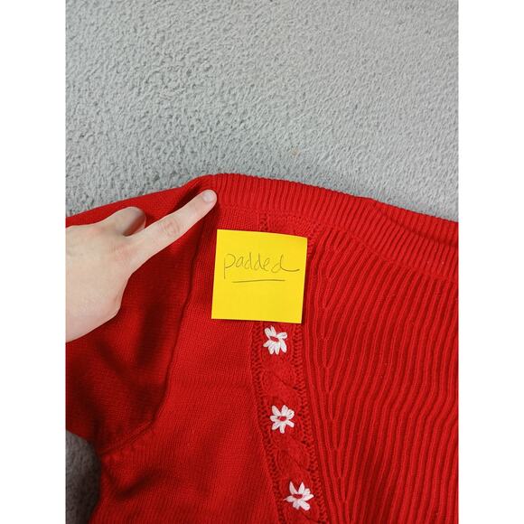 Vintage That's Me Sweater Womens Medium Red Knit Floral Padded Shoulders - Picture 3 of 7